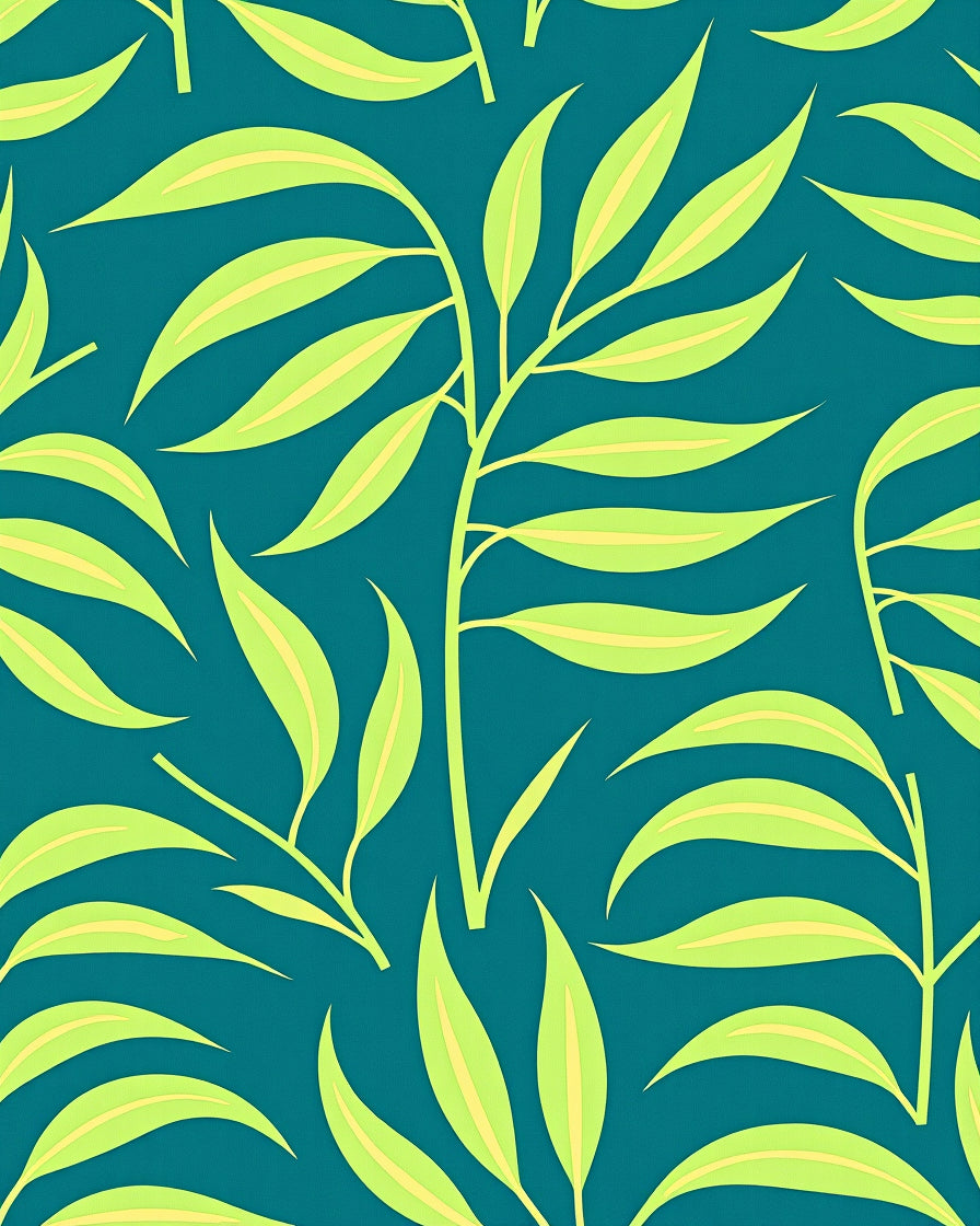 Teal Leaf Patterned Tropical Style Rug