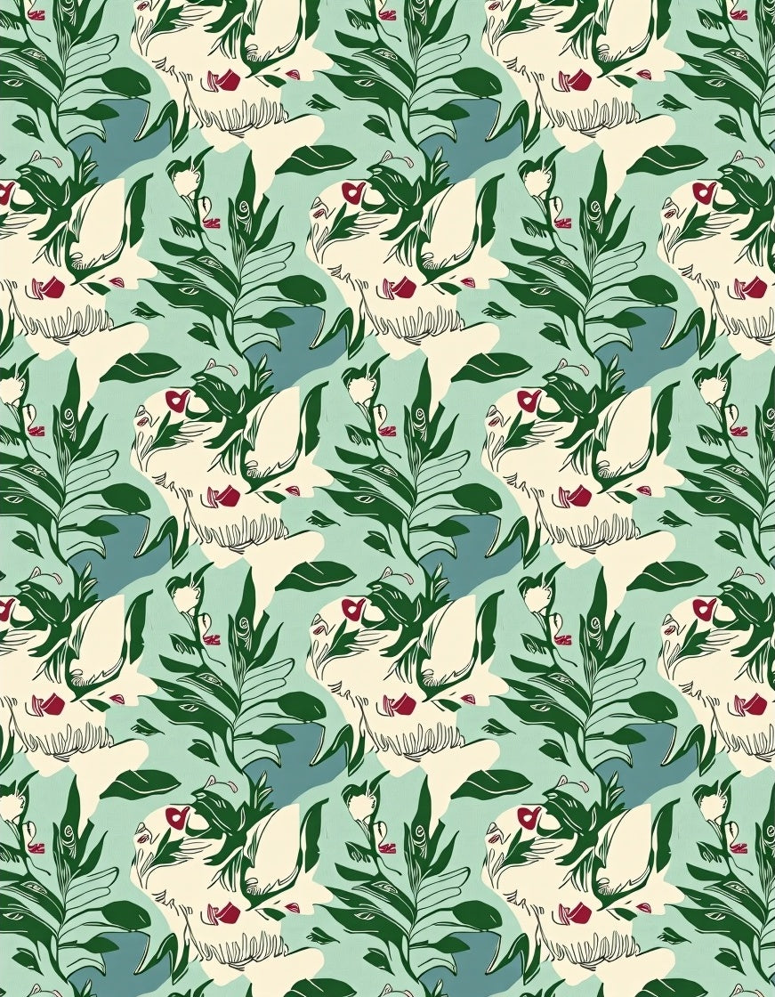 Botanical Sketch Cat Pattern Design Rug