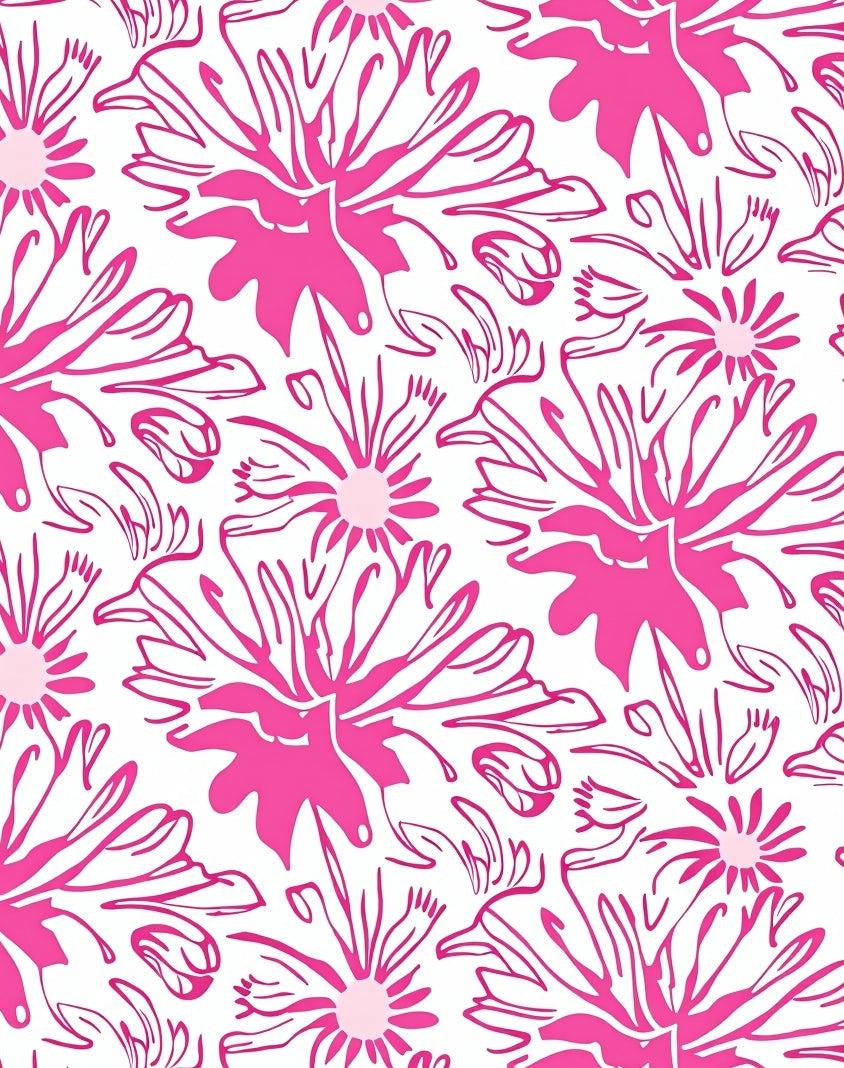 Pink Floral Outline Pattern Rug