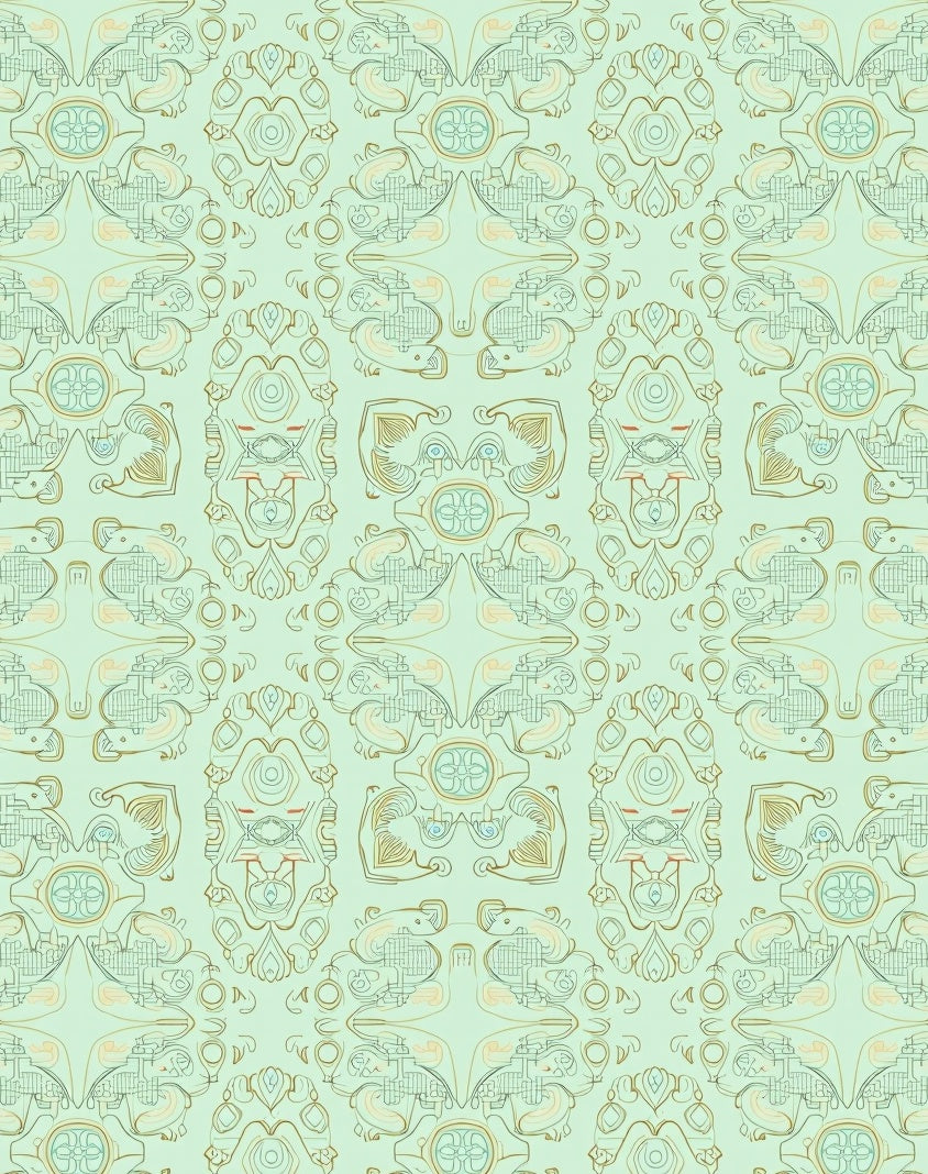 Ornate Mint Green Graphic Pattern Rug