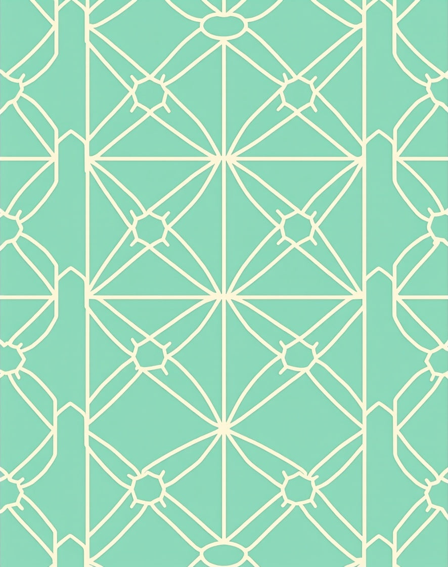 Aqua Cream Geometric Fan Pattern Rug