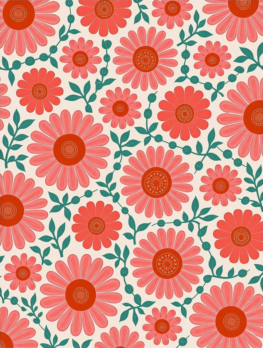 Coral Daisy Floral Pattern Rug