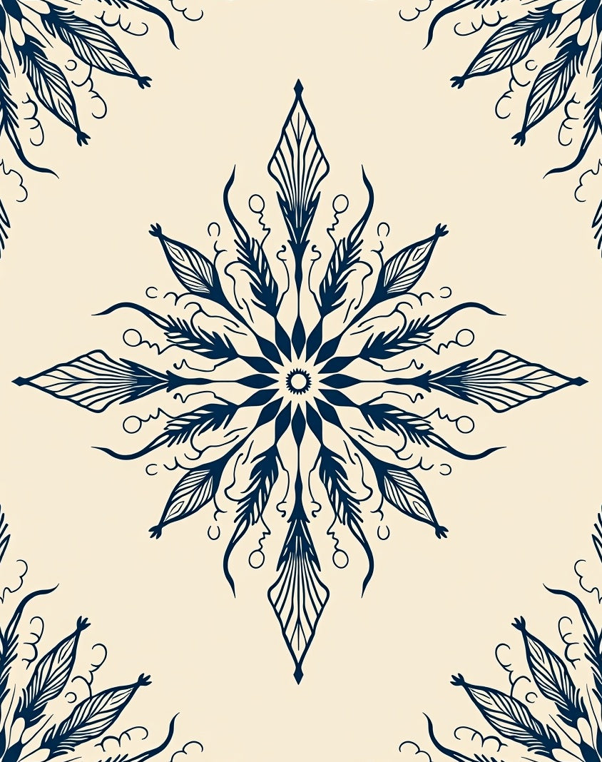 Elegant Dark Blue Mandala Pattern Rug
