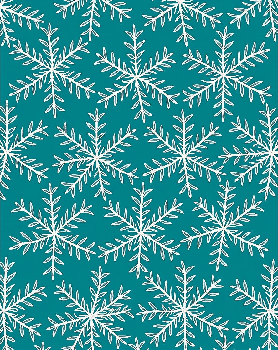 White Snowflake Pattern on Teal Background Rug
