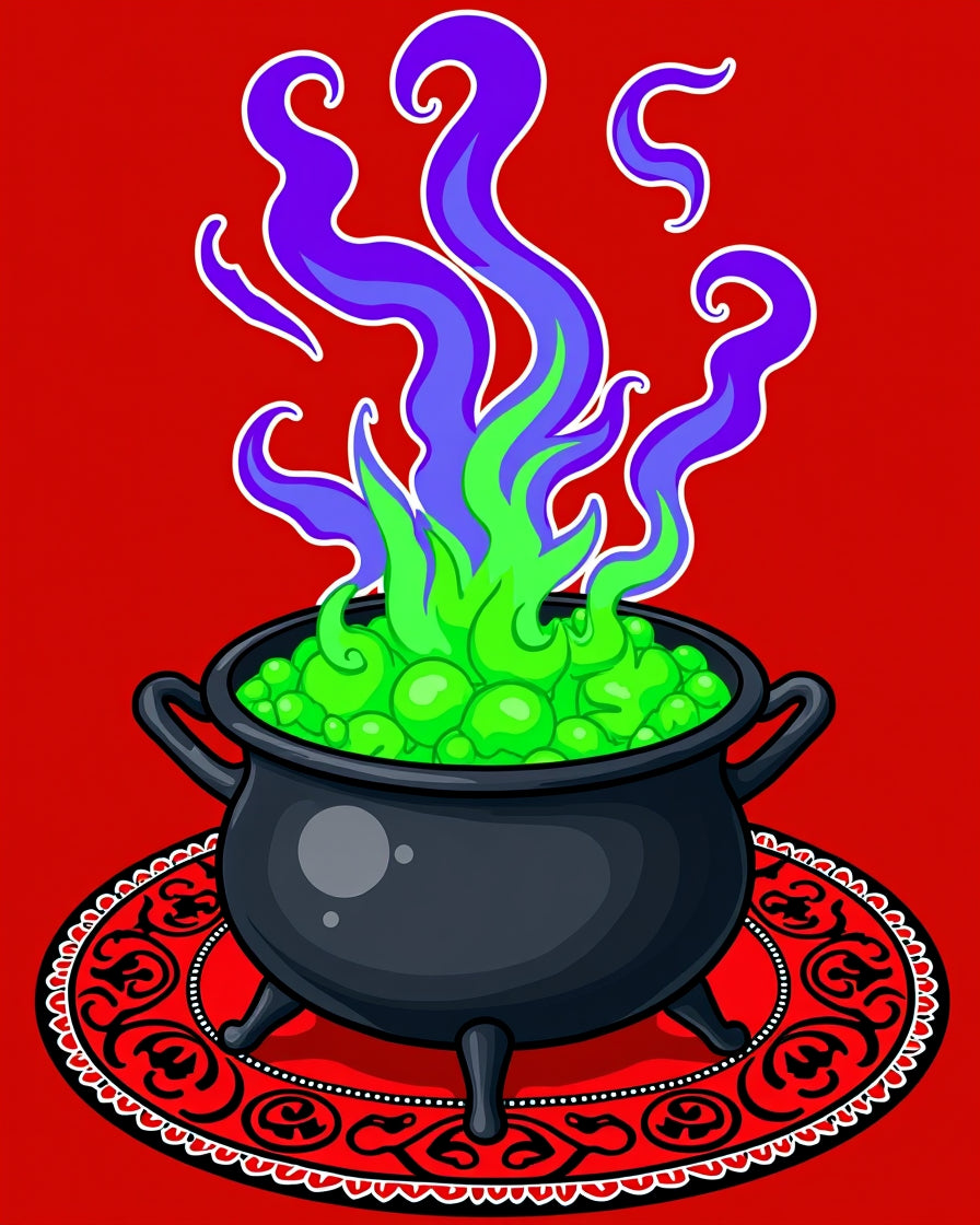 Spooky Cauldron With Swirling Smoke Rug
