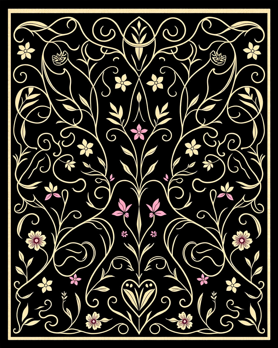 Black Floral Swirl Art Nouveau Rug