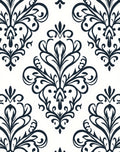 Dark Blue Damask Scroll Pattern Design Rug