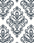 Dark Blue Damask Scroll Pattern Design Rug