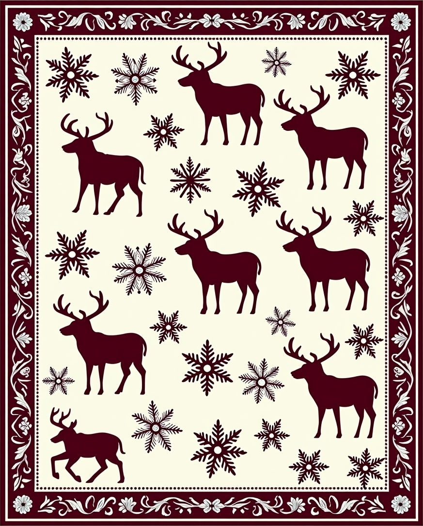 Reindeer Snowflake Winter Accent Pattern Rug
