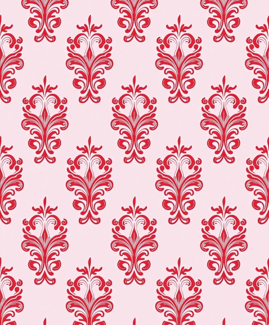 Red Floral Damask Allover Repeat Rug