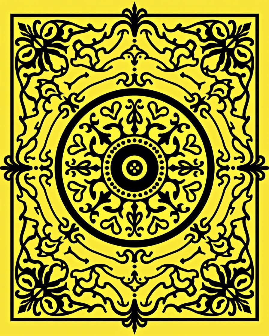 Intricate Yellow Black Floral Design Rug