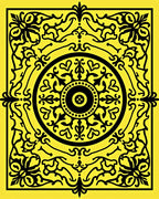 Intricate Yellow Black Floral Design Rug