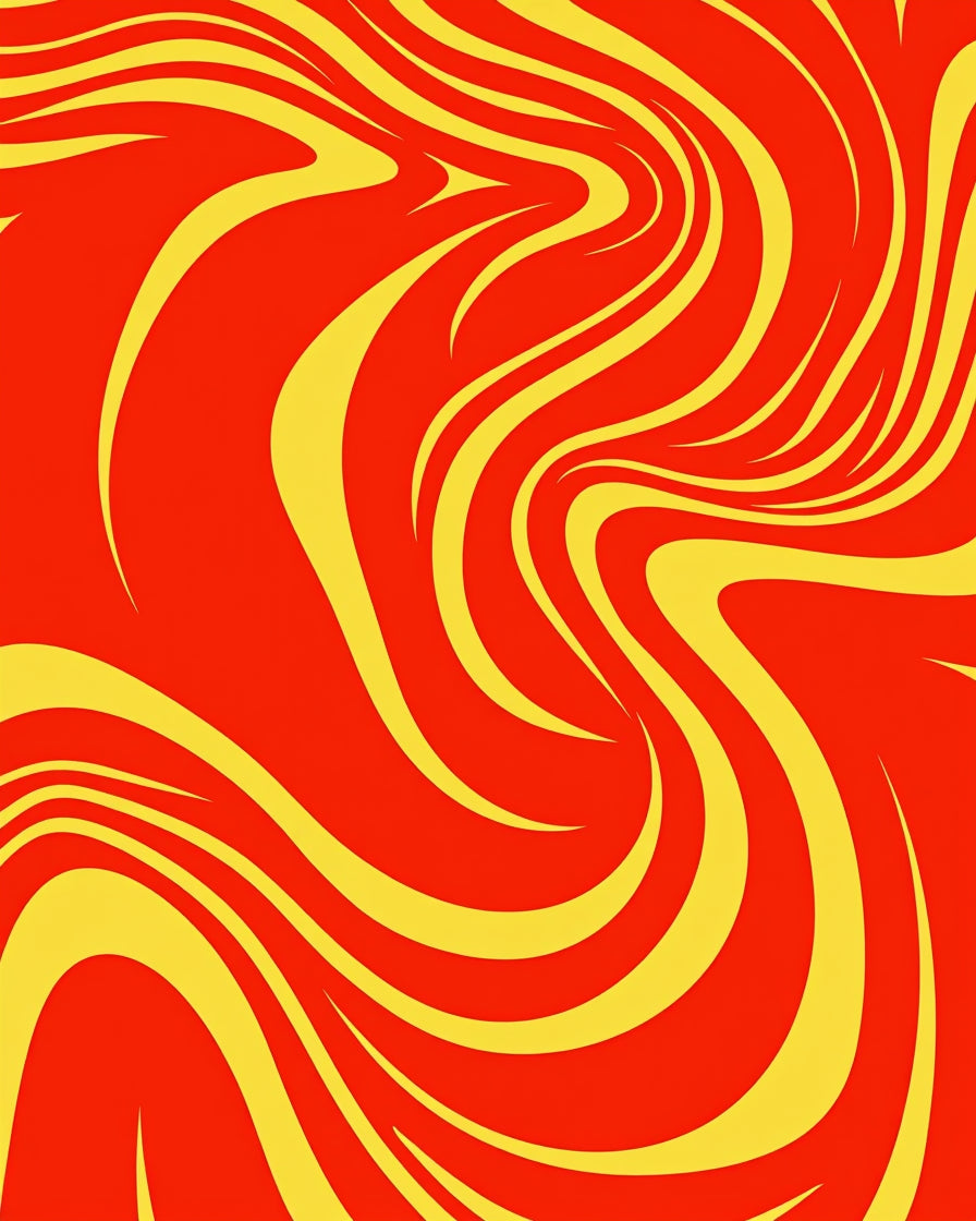 Crimson Yellow Flowing Swirls Pattern Rug