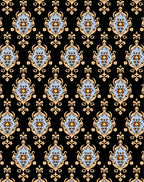 Ornate Blue Gold Damask Pattern Rug