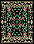 Black Coral Mint Floral Scroll Rug