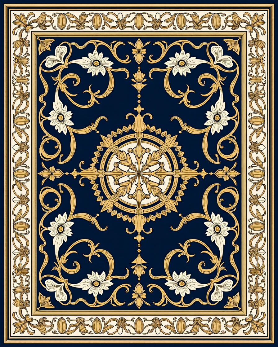 Ornate Golden Floral Medallion Rug