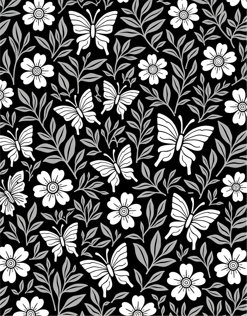 Chic Black White Butterfly Floral Design Rug
