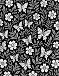 Chic Black White Butterfly Floral Design Rug