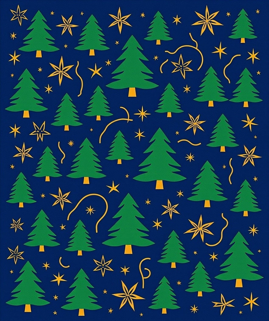 Green Trees And Yellow Stars Pattern Rug