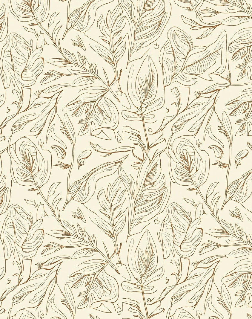 Botanical Line Art Leaves Pattern Rug