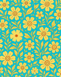 Golden Floral Pattern On Aqua Background Rug