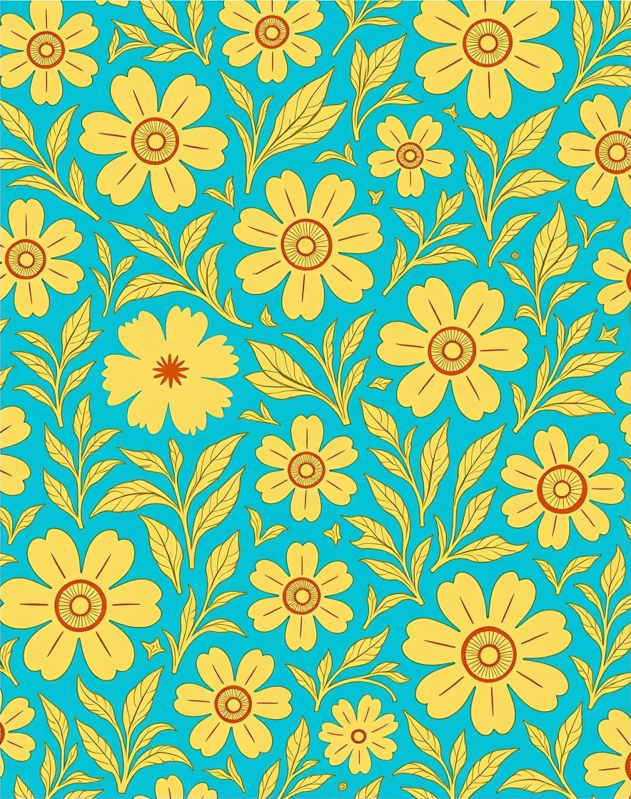 Golden Floral Pattern On Aqua Background Rug
