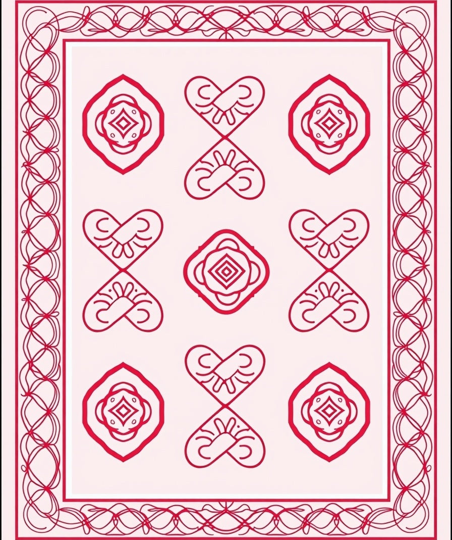 Red Heart Shape Geometric Pattern Rug