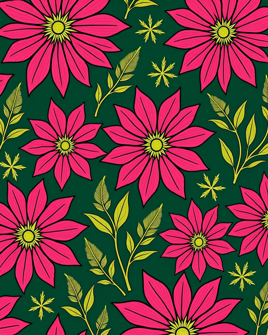 Vibrant Pink Floral Garden Green Rug