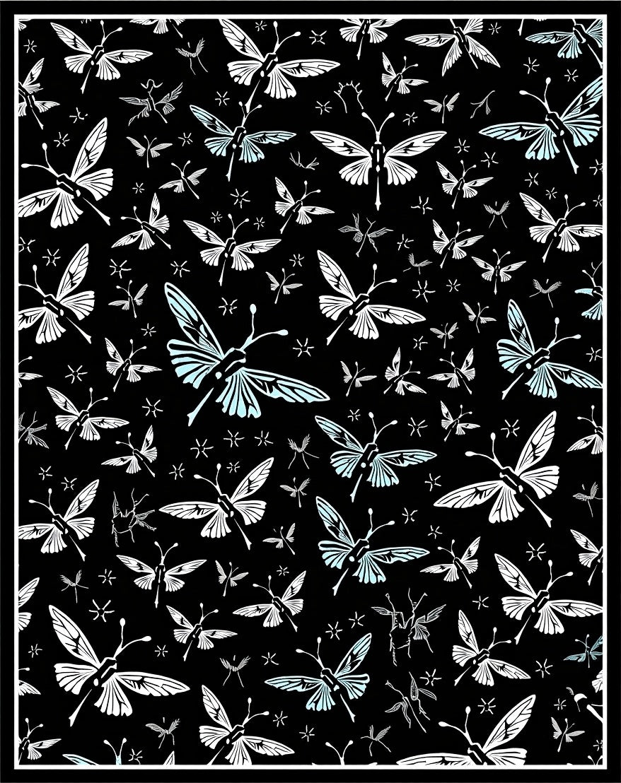 Black Butterfly And Star Pattern Design Rug