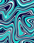 Aqua White And Navy Swirl Rug