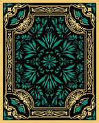Art Nouveau Floral Teal Gold Rug