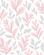 Soft Pink Gray Foliage Pattern Rug