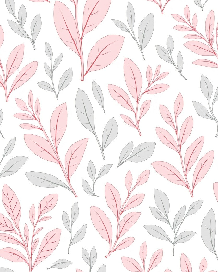 Soft Pink Gray Foliage Pattern Rug