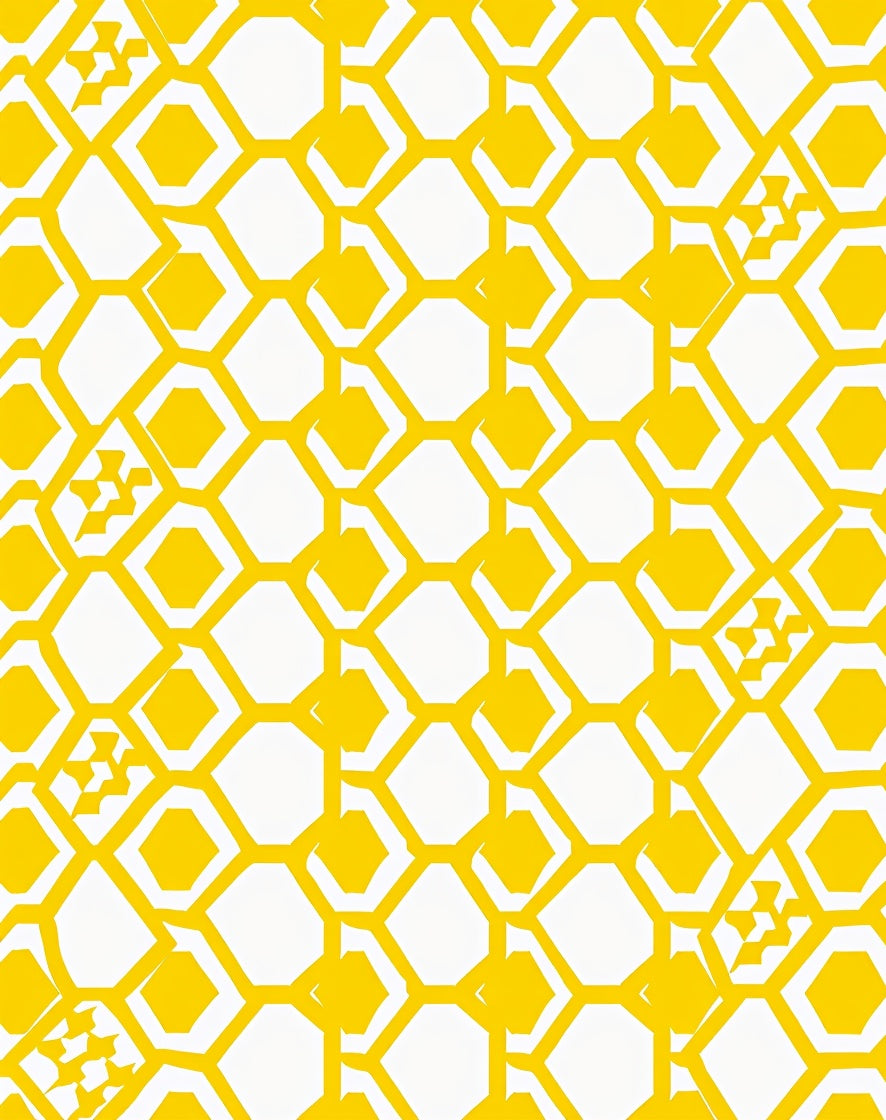 Yellow Hexagonal Grid Contemporary Design Rug