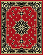 Intricate Red Floral Scroll Design Rug