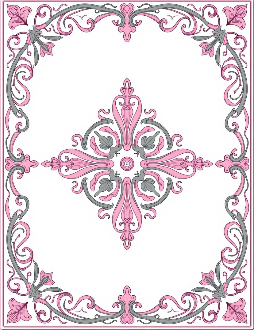 Ornate Pink Gray Flourish Rug