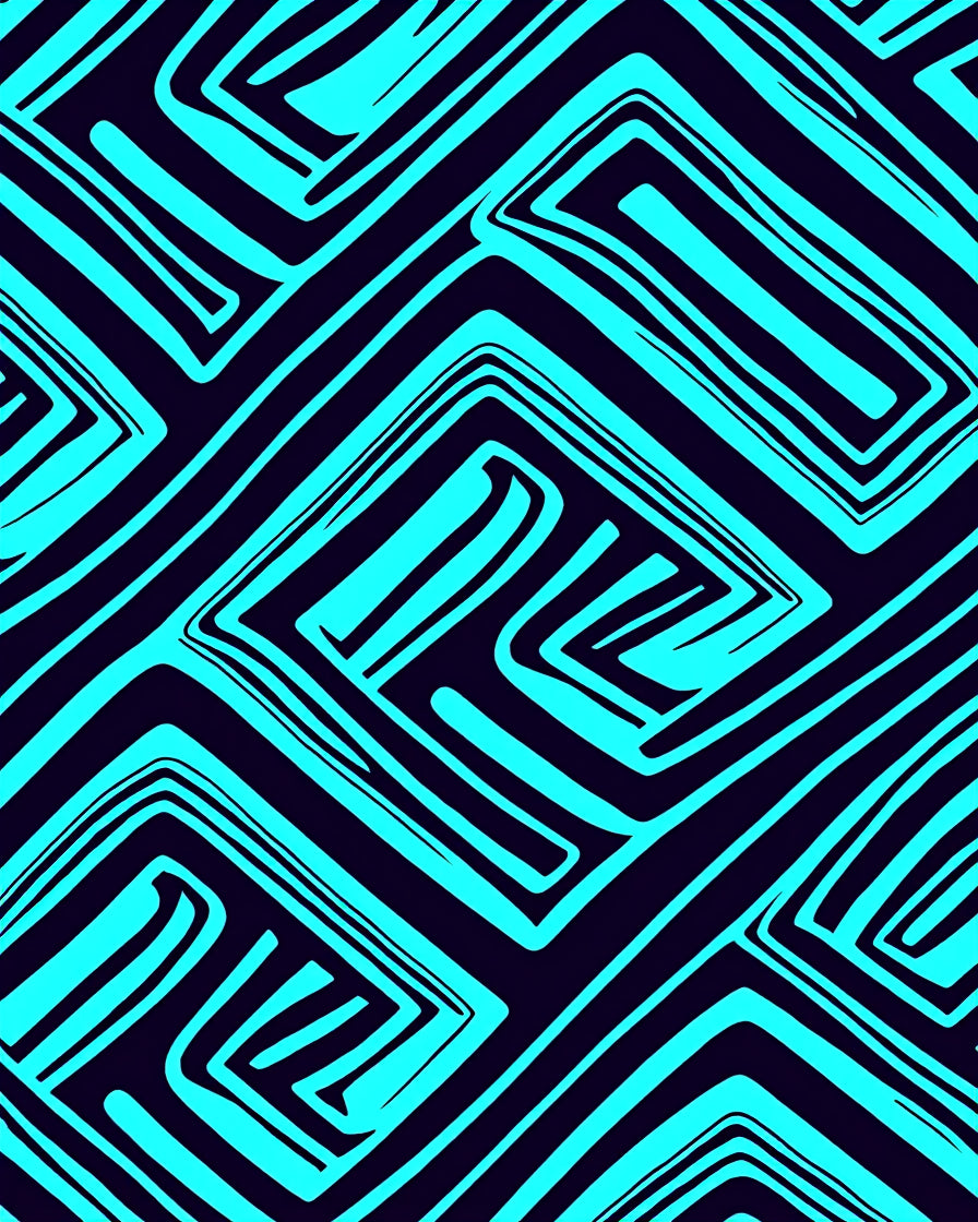 Abstract Teal Geometric Maze Pattern Rug