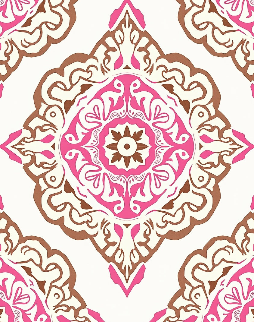 Pink And Brown Floral Medallion Rug
