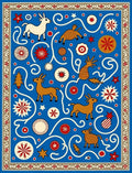 Whimsical Folk Art Animal Design Rug