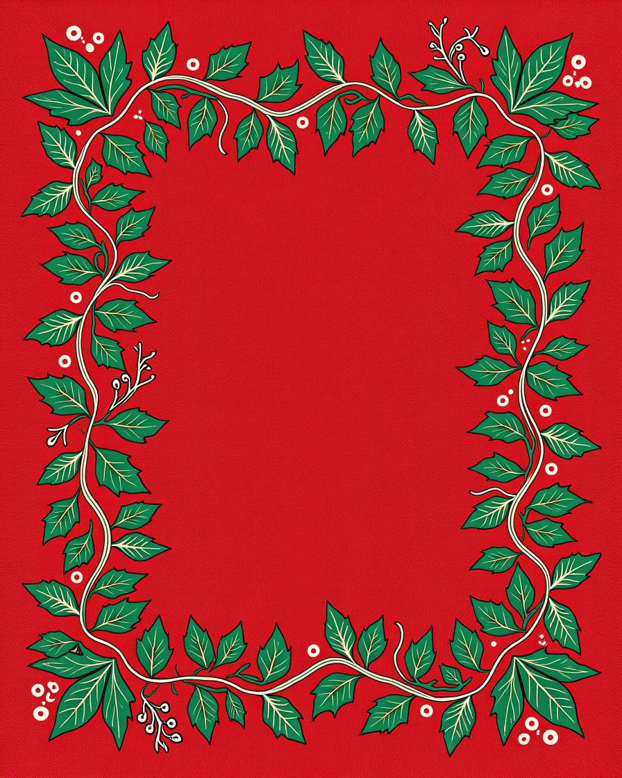 Elegant Red Green Vine Pattern Rug