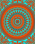 Vibrant Orange Teal Mandala Pattern Rug