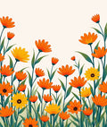 Vibrant Orange Yellow Floral Field Rug