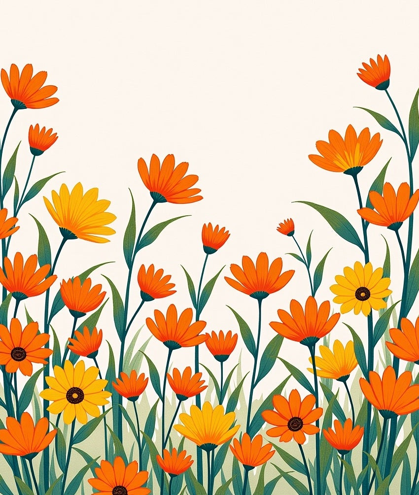 Vibrant Orange Yellow Floral Field Rug