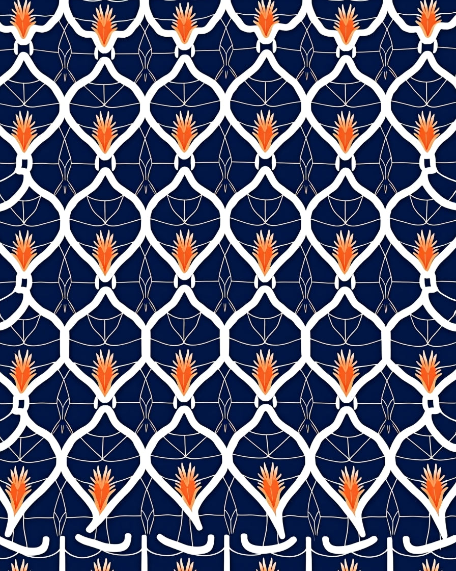 Ornate White And Orange Geometric Pattern Rug