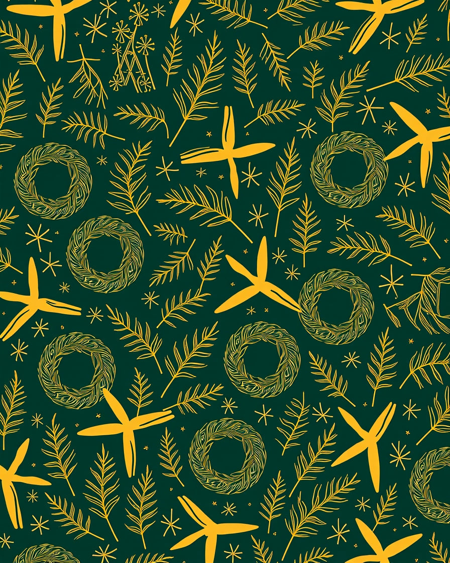 Yellow Wreaths Ferns And Stars Rug