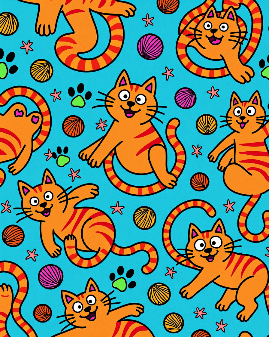 Playful Orange Cats And Yarn Balls Rug