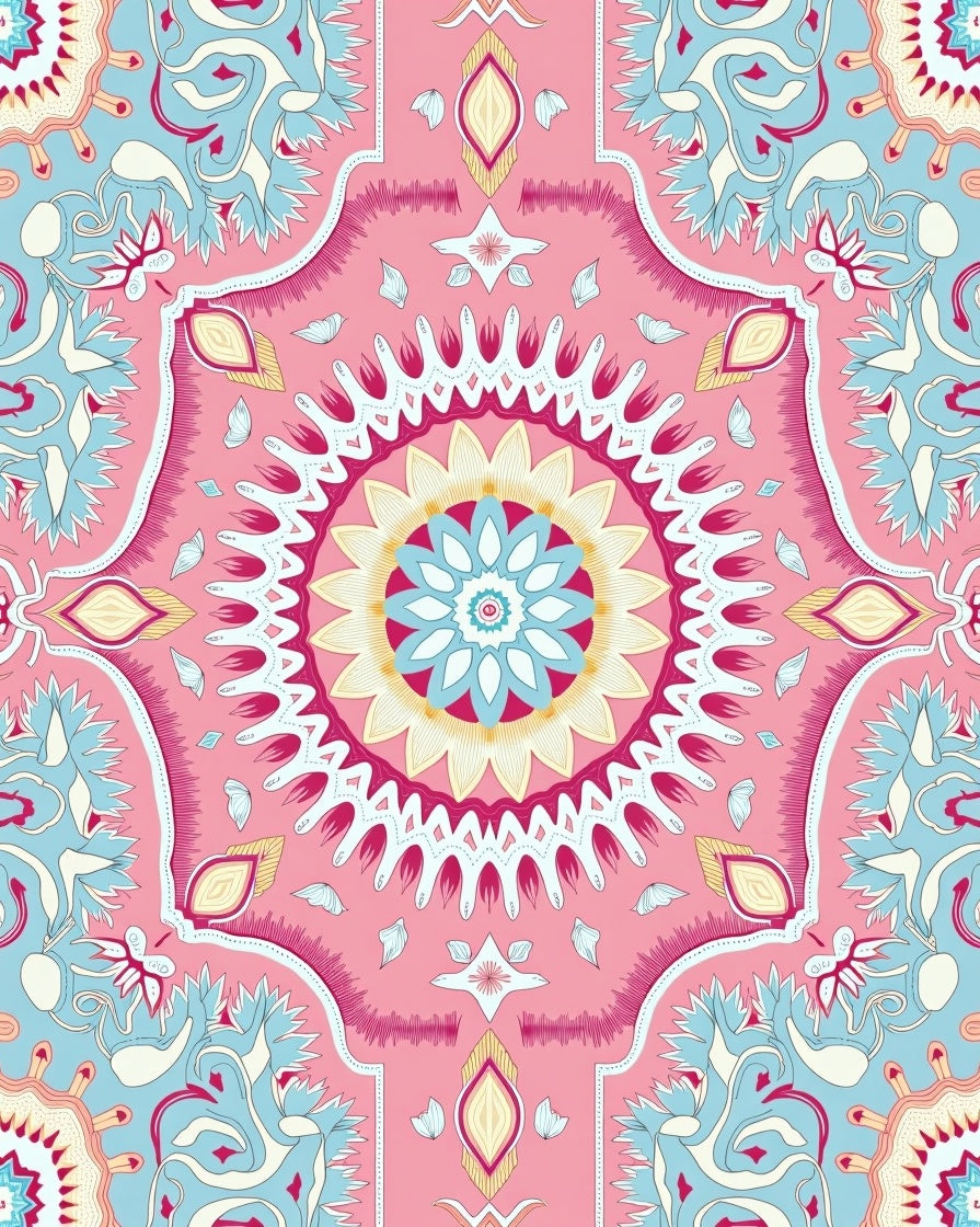 Pink Floral Medallion Mandala Rug