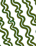 Curved Green Gold Waves Pattern Rug
