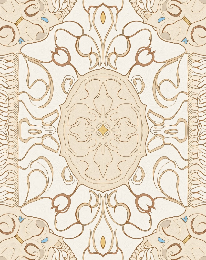 Elegant Abstract Golden Scroll Pattern Rug