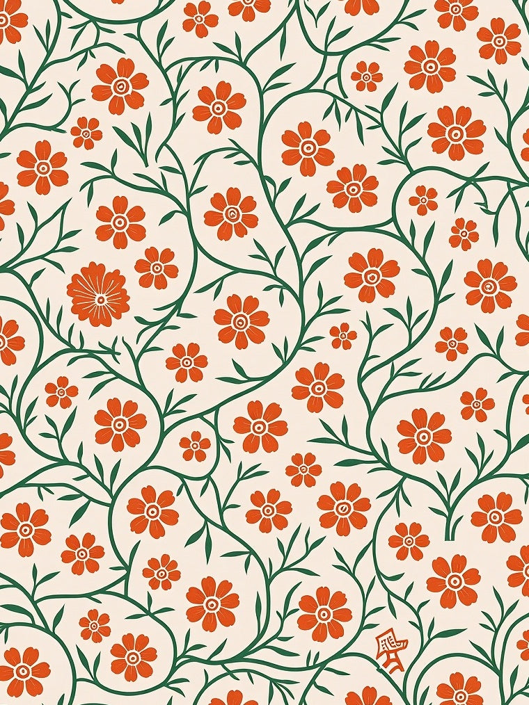 Cozy Orange Floral Vine Pattern Rug